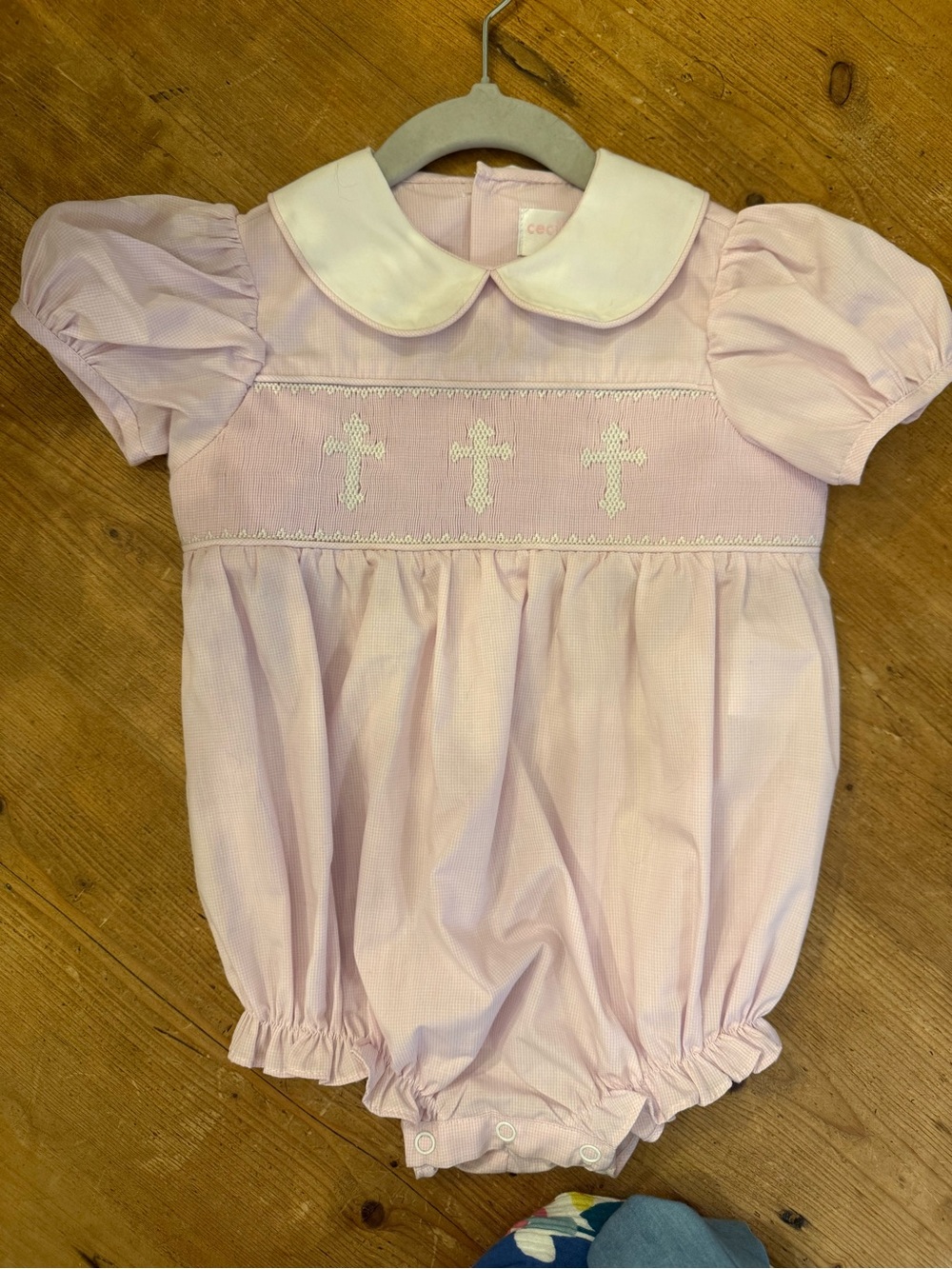 cecil and lou Pink Peter Pan Collar Baby Shirt cross smocks